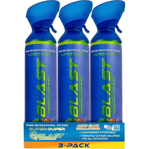 O2 Blast - Pure Oxygen Supplement, Filled with 99.99% Pure Oxygen with Custom Breathing Mask, Stamina, Focus & Recovery Support, 10L, 3-Pack
