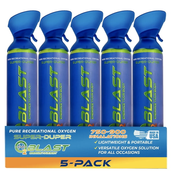 O2 Blast Pure Oxygen for Energy, Recovery & Performance - 10-Liter Can with Custom Breathing Mask, Pack of 5