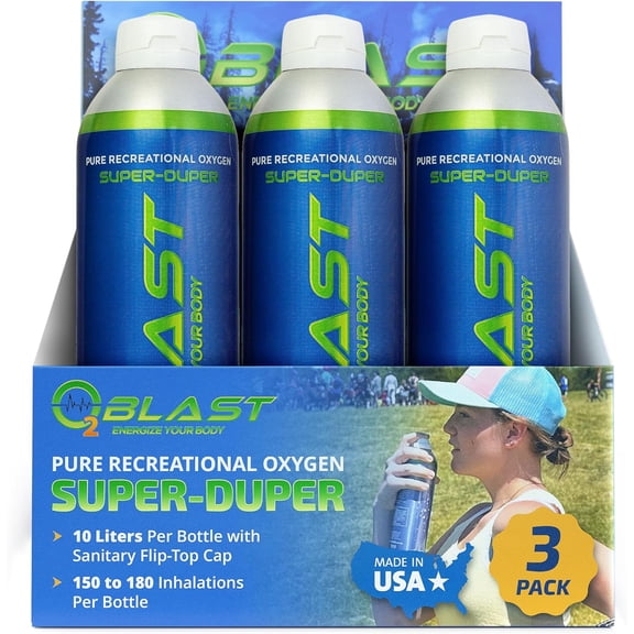 O2 Blast Pure Oxygen for Energy, Recovery & Performance - 10-Liter Can with Sanitary Flip Top Cap, Pack of 3
