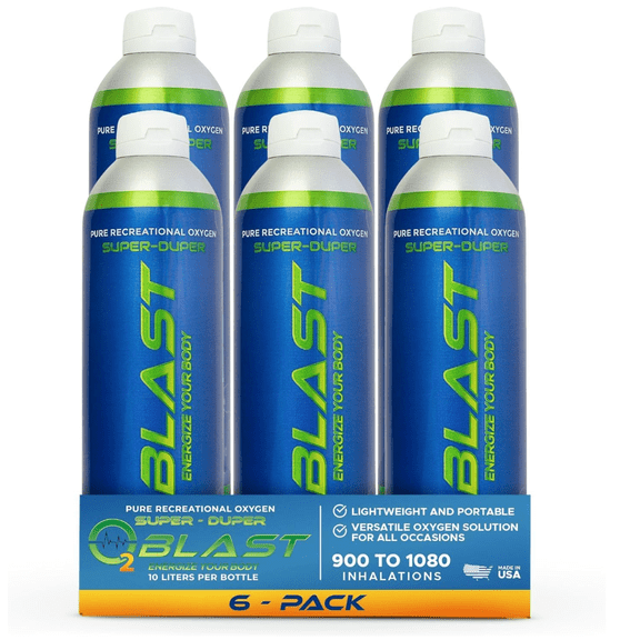 O2 Blast Pure Oxygen for Energy, Recovery & Performance - 10-Liter Can with Sanitary Flip Top Cap, Pack of 6