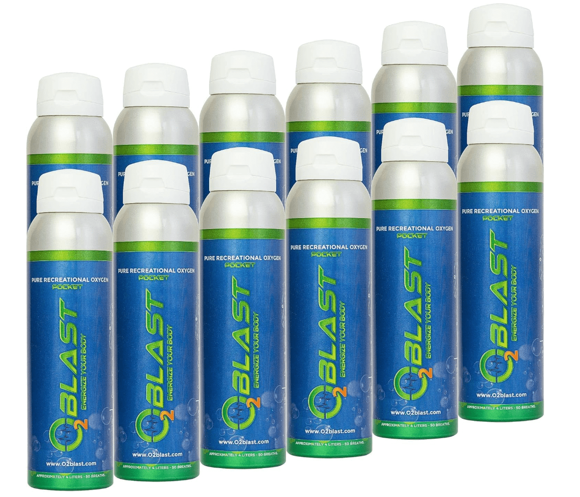 O2 Blast“ Pure Oxygen for Energy, Recovery & Performance - 4-Liter Can with Sanitary Flip Top Cap, Pack of 12