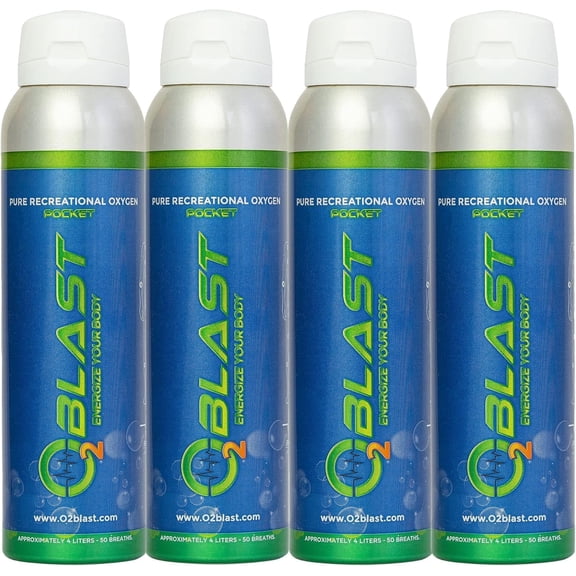 O2 Blast Pure Oxygen for Energy, Recovery & Performance - 4-Liter Can with Sanitary Flip Top Cap, Pack of 4