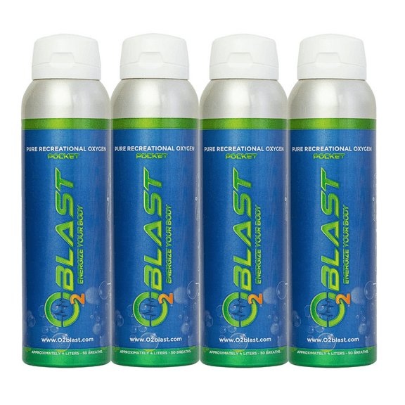 O2 Blast Pure Oxygen for Energy, Recovery & Performance - 4-Liter Can with Sanitary Flip Top Cap, Pack of 4