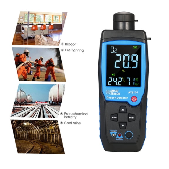 O2 Gas Tester SMART SENSOR Handheld Digital Oxygen Detector USB Rechargeable Automotive O2 Sensor Tester Monitor LCD Display Adjustable Alarm Auto Power Off Oxygen Meter for Car Tunnel