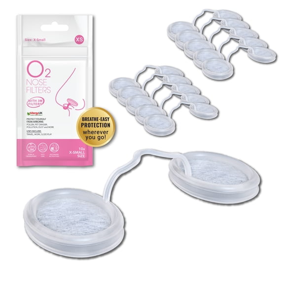 O2 Nose Filters | Nasal Dilators with 3M Filtration Technology | Pack of 10 | Allergy Relief | Extra Small