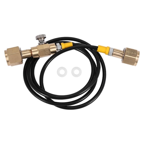 O2 Tank Refill Station Charging Adaptor Transfer with 1.5M 5Ft Hose W21.8-14 to W21.8-14(DIN 477),1 x Refill Station Charging Adaptor Transfer,gold & black
