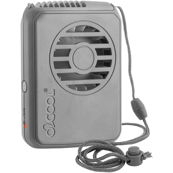 O2COOL Portable Neck Personal Travel USB Battery Powered Adjustable Lanyard Cooling Fan Gray