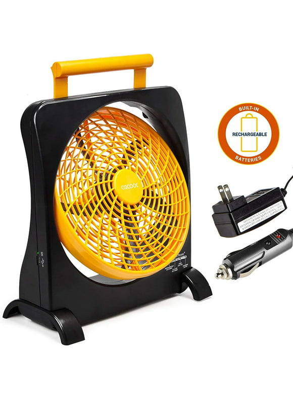 O2COOL 10-Inch Battery Operated Fan, Portable for Emergencies with Internal Rechargeable Battery, Orange