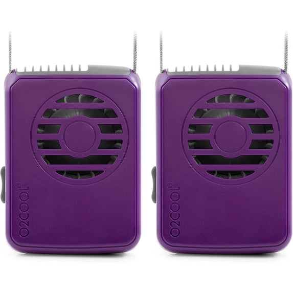 O2COOL 3.5 inch Deluxe Personal Battery Powered Necklace Fan for Cooling (2 Pack) - Purple