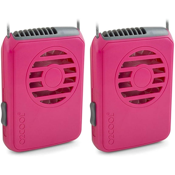 O2COOL 3.5 inch Deluxe Personal Battery Powered Necklace Fan for Cooling (2 Pack) - Raspberry
