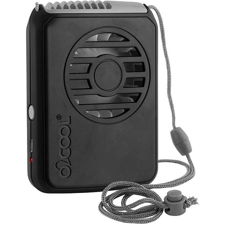 O2COOL 3.5 inch Deluxe Personal Rechargeable Necklace Fan for Cooling, 3 Speed Vertical Air Flow, Black