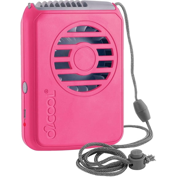 O2COOL 3.5 inch Deluxe Personal Rechargeable Necklace Fan for Cooling, 3 Speed Vertical Air Flow, Pink Raspberry