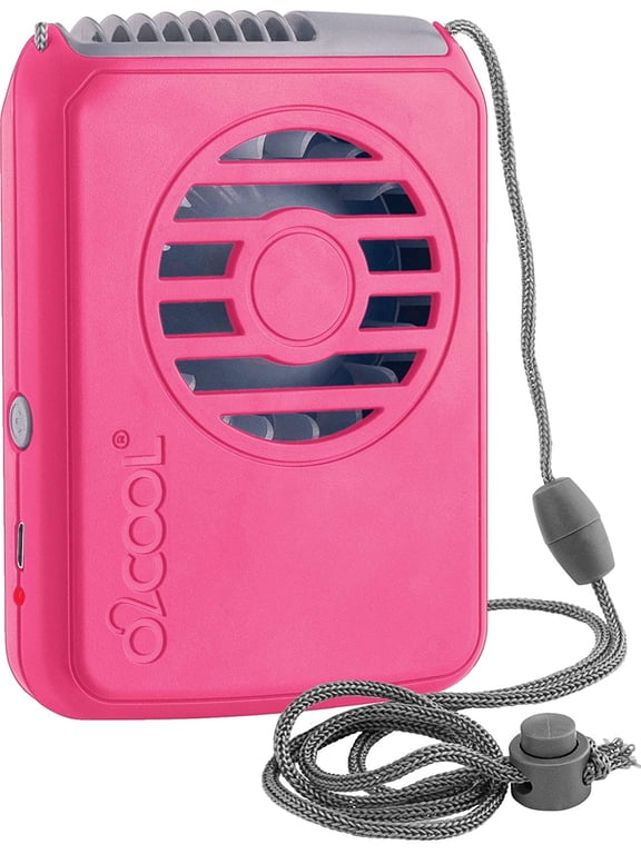3.5 inch Deluxe Personal Rechargeable Necklace Fan for Cooling, 3 Speed Vertical Air Flow, Pink Raspberry