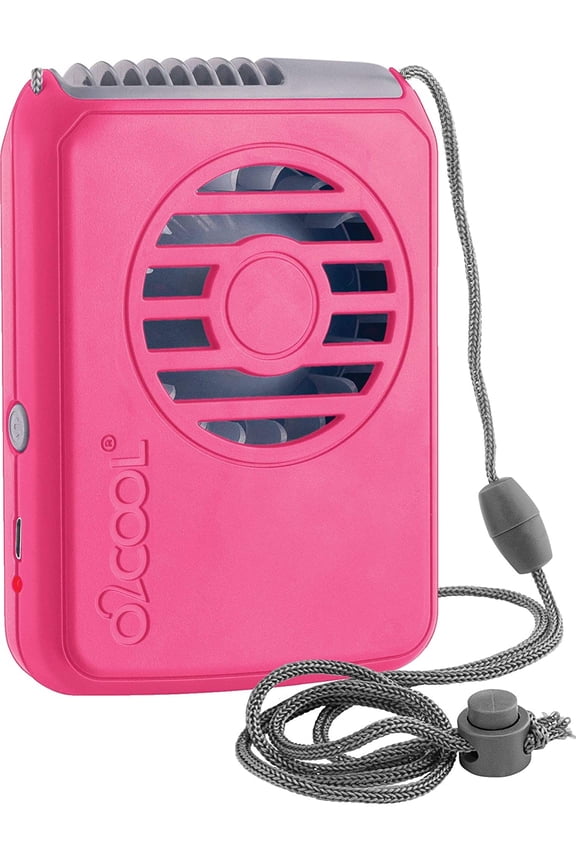 3.5 inch Deluxe Personal Rechargeable Necklace Fan for Cooling, 3 Speed Vertical Air Flow, Pink Raspberry