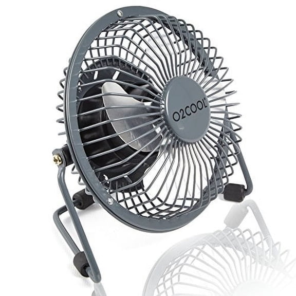 O2COOL 4" USB Personal Desk Fan Portable Mini Table Cooling Fan - Plugs into Computer - Adjustable 360 Tilt, Quiet, Rubber Grip Feet - Grey