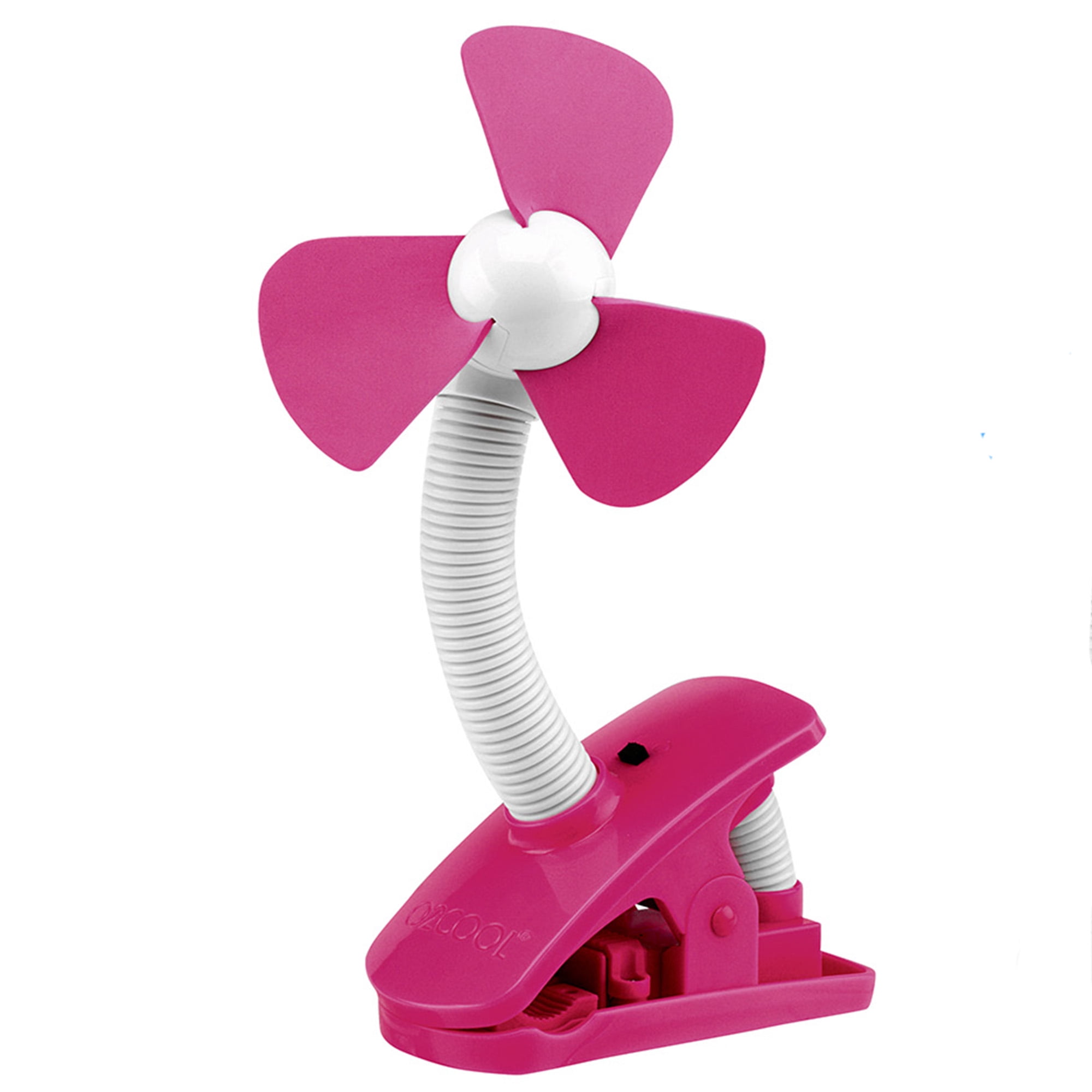 O2COOL 4 inch Portable Battery Powered Stroller Clip Fan, Pink and White