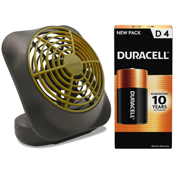 O2COOL 5 inch Battery Operated Portable Fan, Camping Fan, Tent Accessory and Duracell Coppertop D Alkaline Batteries 4/PK