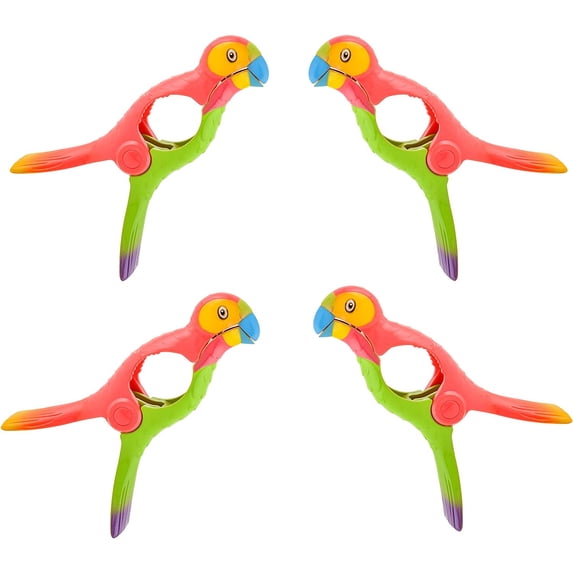 O2COOL Boca Plastic Beach Towel Boca Clips - Parrot, 2 Pack (4 Clips)