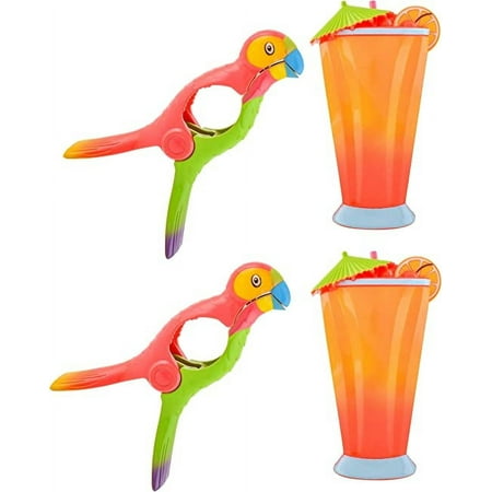 O2COOL Boca Plastic Beach Towel Clips - Multi-Color Parrot and Caribbean Cocktail Shape, 2 Pack (4 Clips)
