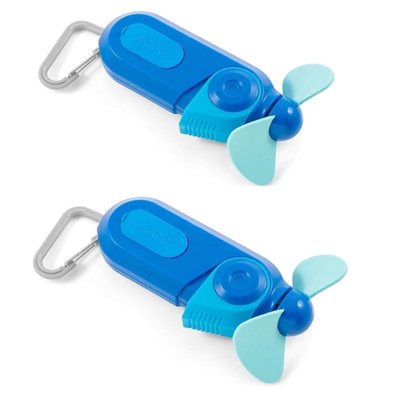 O2COOL Carabiner Sport Clip Personal Misting Fan - Blue, 2 Pack