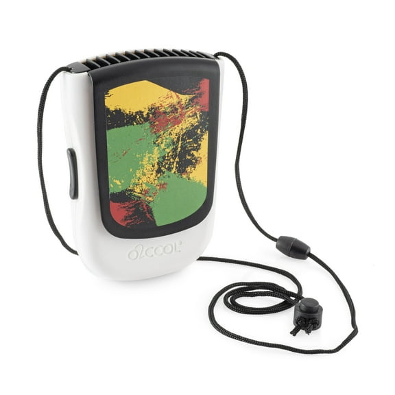 O2COOL Deluxe Necklace Fan with Table Stand and Wearable Clip. Adjustable Lanyard for Hands Free Battery Powered Cooling (Juneteenth)
