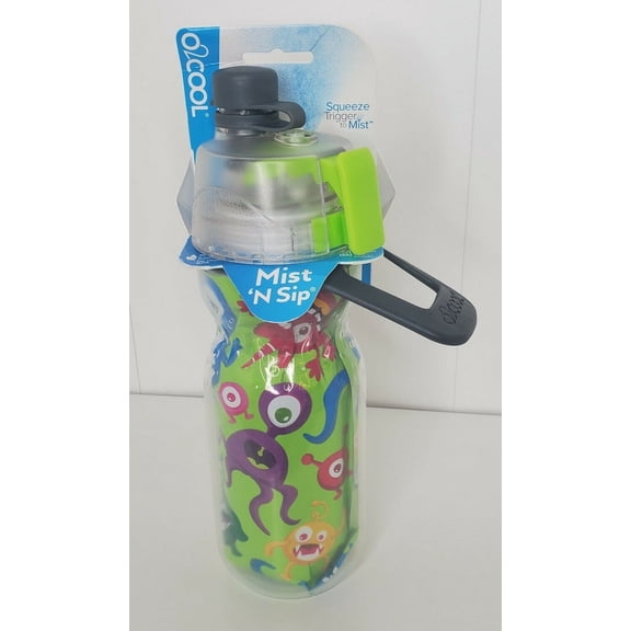 O2COOL Mist N Sip 12 Ounce Arctic Squeeze Green Monsters Water Bottle