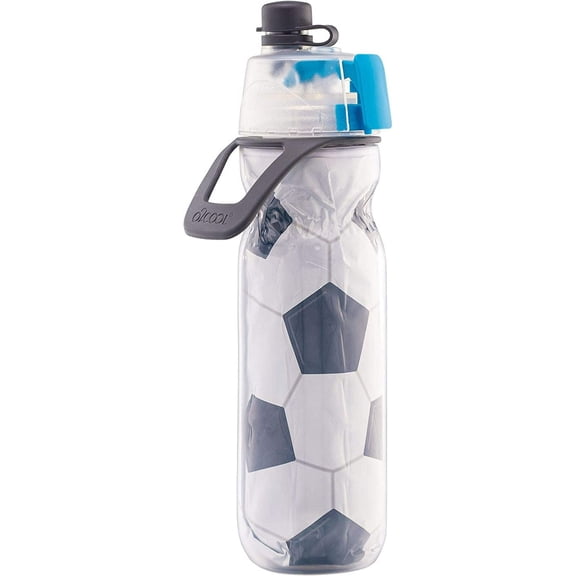 O2COOL Mist N' Sip 20 fl oz No Leak Lightweight Pull Top Sprout Sports Water Bottle, Single, Soccer