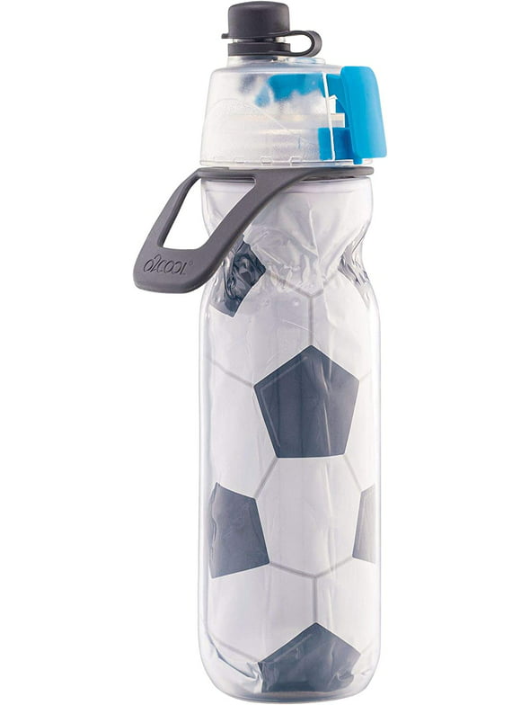 O2COOL Mist N' Sip 20 fl oz No Leak Lightweight Pull Top Sprout Sports Water Bottle, Single, Soccer