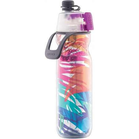 O2COOL Mist N' Sip 20 fl oz No Leak Pull Top Sprout Sports Water Bottle, Single, Bright Palm Leaf