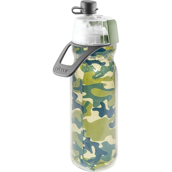 O2COOL Mist N' Sip 20 fl oz No Leak Pull Top Sprout Sports Water Bottle, Single, Green Camo