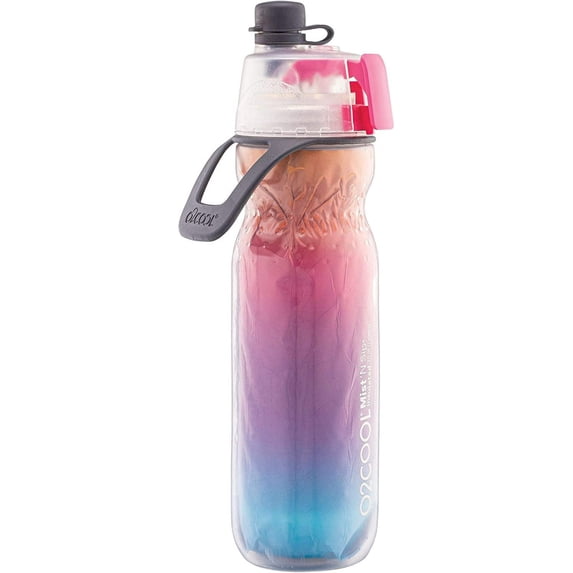 O2COOL Mist N' Sip 20 fl oz No Leak Pull Top Sprout Sports Water Bottle, Single, Ombre Raspberry