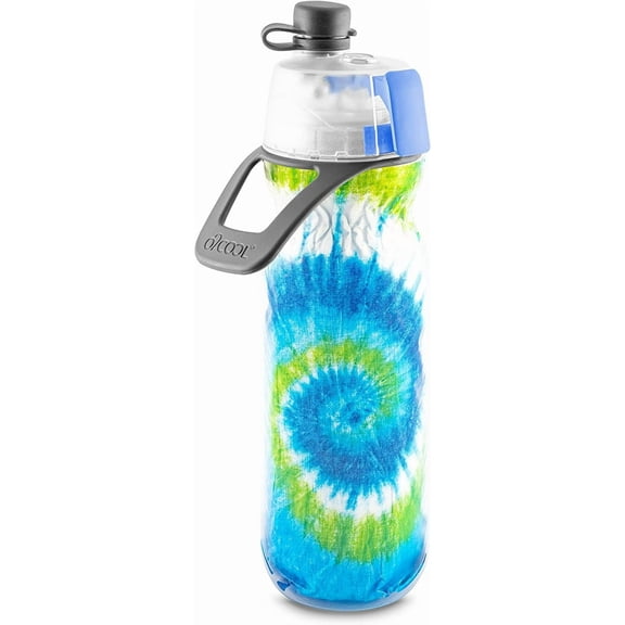 O2COOL Mist N' Sip 20 fl oz No Leak Pull Top Sprout Sports Water Bottle, Single, Tie Dye Blue
