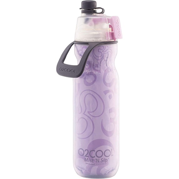 O2COOL Mist 'N Sip Misting Water Bottle 2-in-1 Mist And Sip Function With No Leak Pull Top Spout Reusable Sports Water Bottle - 20 oz - Yoga Purple