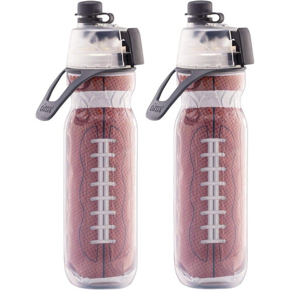 O2COOL Mist 'N Sip Misting Water Bottle 2-in-1 Mist And Sip Function With No Leak Pull Top Spout Reusable Sports Water Bottle (2 Pack) - 20 oz - Football