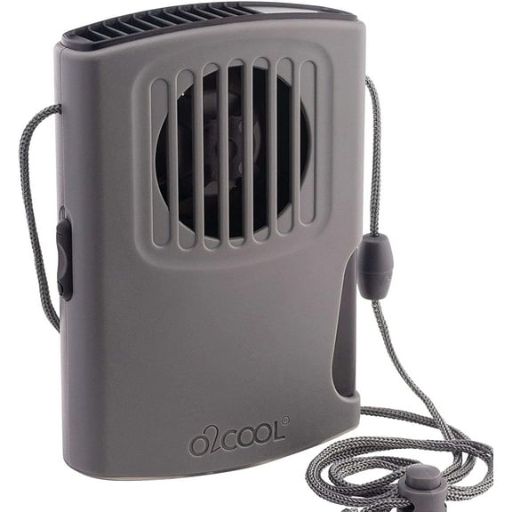 O2COOL Misting Necklace Fan - Portable, Battery Operated with Powerful Vertical Air Flow for Quiet Hands Free Cooling and Personal Travel, Grey