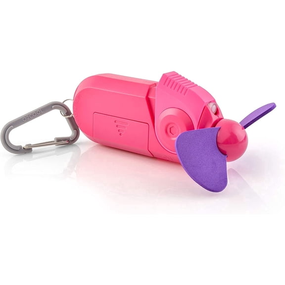 O2COOL Sport Misting Fan - Portable Pocket Size Battery Powered Cooling Fan With Carabiner Clip (Raspberry)