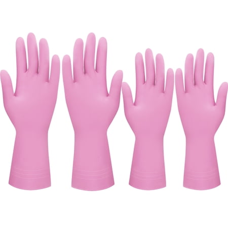 O2frepak 2 Pairs Reusable Gloves Pink Rubber Dishwashing Gloves Kitchen Cleaning