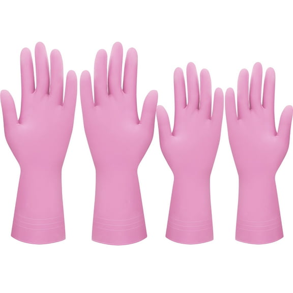 O2frepak 2 Pairs Reusable Gloves Pink Rubber Dishwashing Gloves Kitchen Cleaning