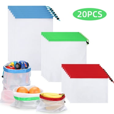 O2frepak 20 Pcs Mesh Bags Eco-Friendly  Reusable Vegetable Bags Produce Bags Washable Grocery Drawstring Mesh Bags