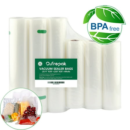 O2frepak 6Pack 8"x20'(3Rolls) and 11"x20' (3Rolls) Vacuum Sealer Rolls, Vacuum Seal Bags for Food Storage