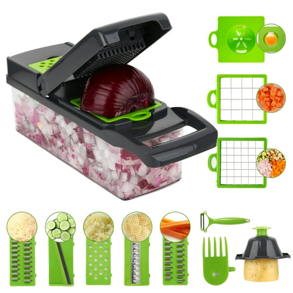 O2frepak Vegetable Chopper, Pro Onion Chopper, Multifunctional 14 in 1 Food Mandoline, Kitchen Vegetable Slicer Dicer Cutter,Veggie Chopper With 8 Blades,Carrot and Garlic Chopper With Container