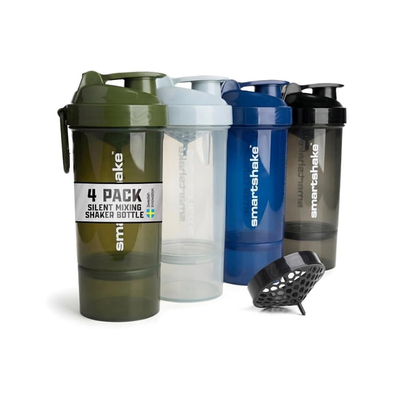 O2go One 4-pack Protein Shaker Bottle 800 Ml | 27 Oz - Storage Included Leakproof Screw-on Lid Bpa Free Unisex Mist Gray Army Green Black Navy Blue