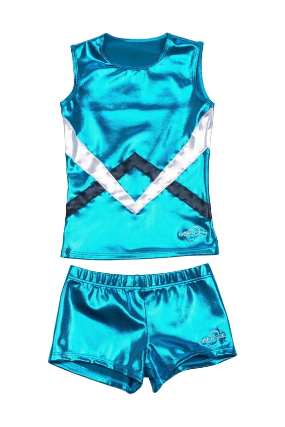 O3CHSET002 Obersee Cheer Dance Tank and Shorts Set | Cheerleader Costume for Girls | Uniform Set for Cheerleading | Green Chevron