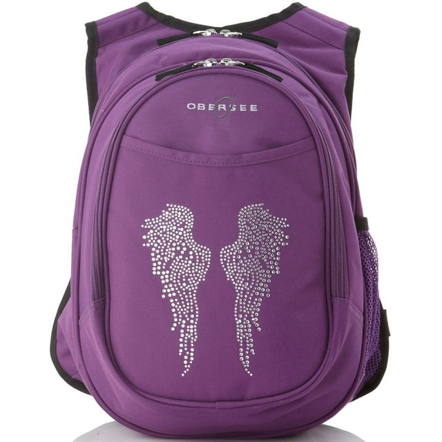 O3KCBP001 Obersee Mini Preschool All-in-One Backpack for Toddlers and Kids with integrated Insulated Cooler | Rhinestone Angel Wings