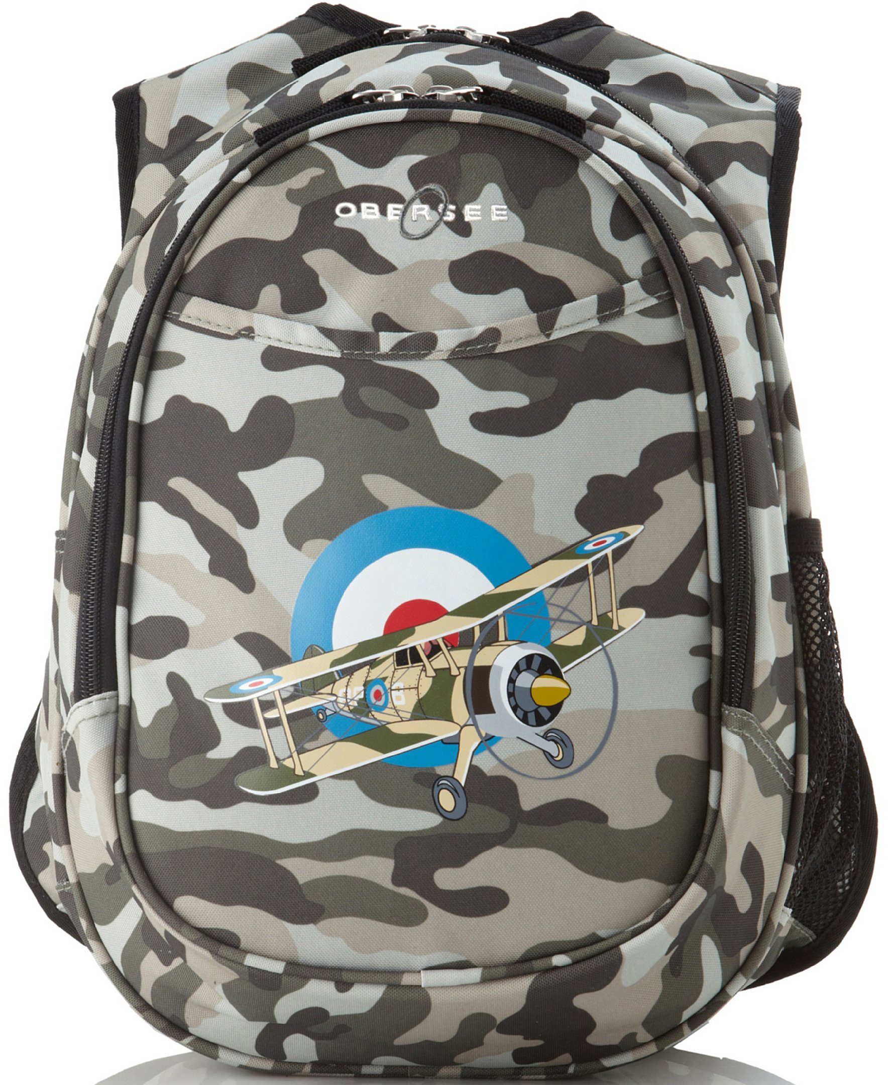 O3KCBP006 Obersee Mini Preschool All-in-One Backpack for Toddlers and Kids with integrated Insulated Cooler | Camo Camouflage Airplane - image 1 of 6