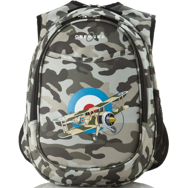 O3KCBP006 Obersee Mini Preschool All-in-One Backpack for Toddlers and Kids with integrated Insulated Cooler | Camo Camouflage Airplane