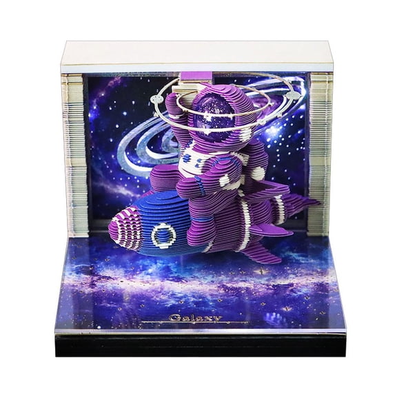 OADUKQ 3D Paper Sculpture Notepad, Astronaut Rocket Desk Calendar, Space Enthusiasts and Office, 3.35 X 3.35 X 2.68 in