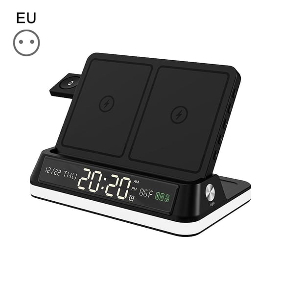 OADUKQ 7-in-1 Wireless Charging Stand, multi-compartment Storage Organizer Design, for Work and College Use, Black, Eu