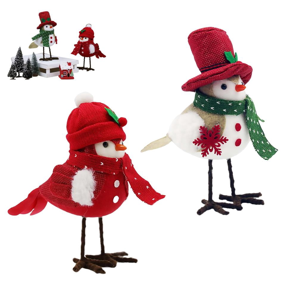 OADUKQ Bird Plush Christmas Figurine, Fabric 2-Piece Set, For Holiday ...