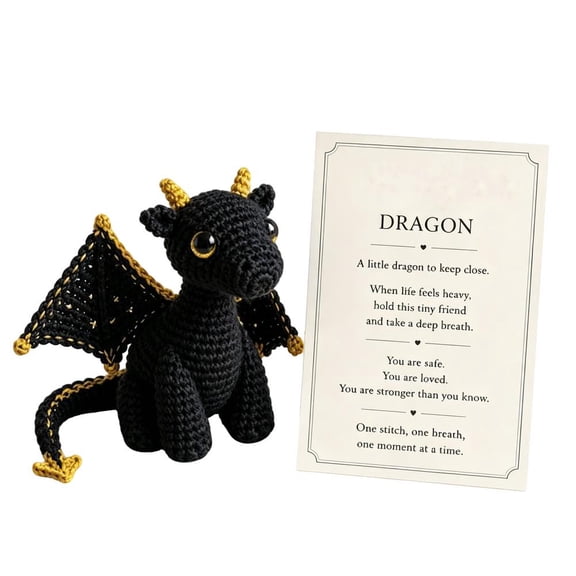 OADUKQ Black Hand-crocheted Dragon, One Size